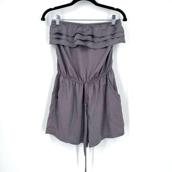 Anthro Audrey 3 + 1 Strapless Romper Jumpsuit Gray ruffle sexy party Small date - Picture 1 of 9